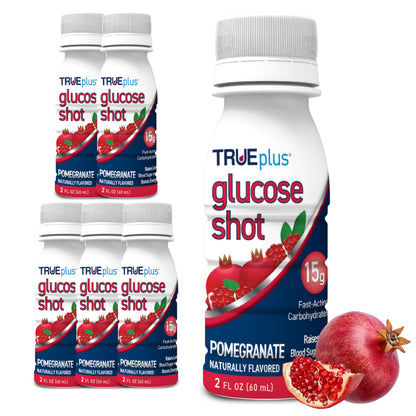 TRUEplus Glucose Shot, 15g Carbohydrates, Mixed Berry Flavor, 6 Pack | 15g Fast-Acting Carbohydrates, Fat Free, Gluten Free, Boosts Energy, Great Tasting and Easy to Use