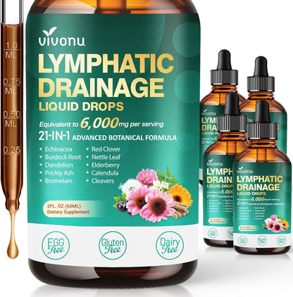 Advanced Lymphatic Drainage Detox Drops – Liposomal 21-in-1 Herbal Blend with Dandelion, Burdock, Elderberry & Turmeric – Cleanse & Immune Support (8 Fl Oz | Pack of 4)