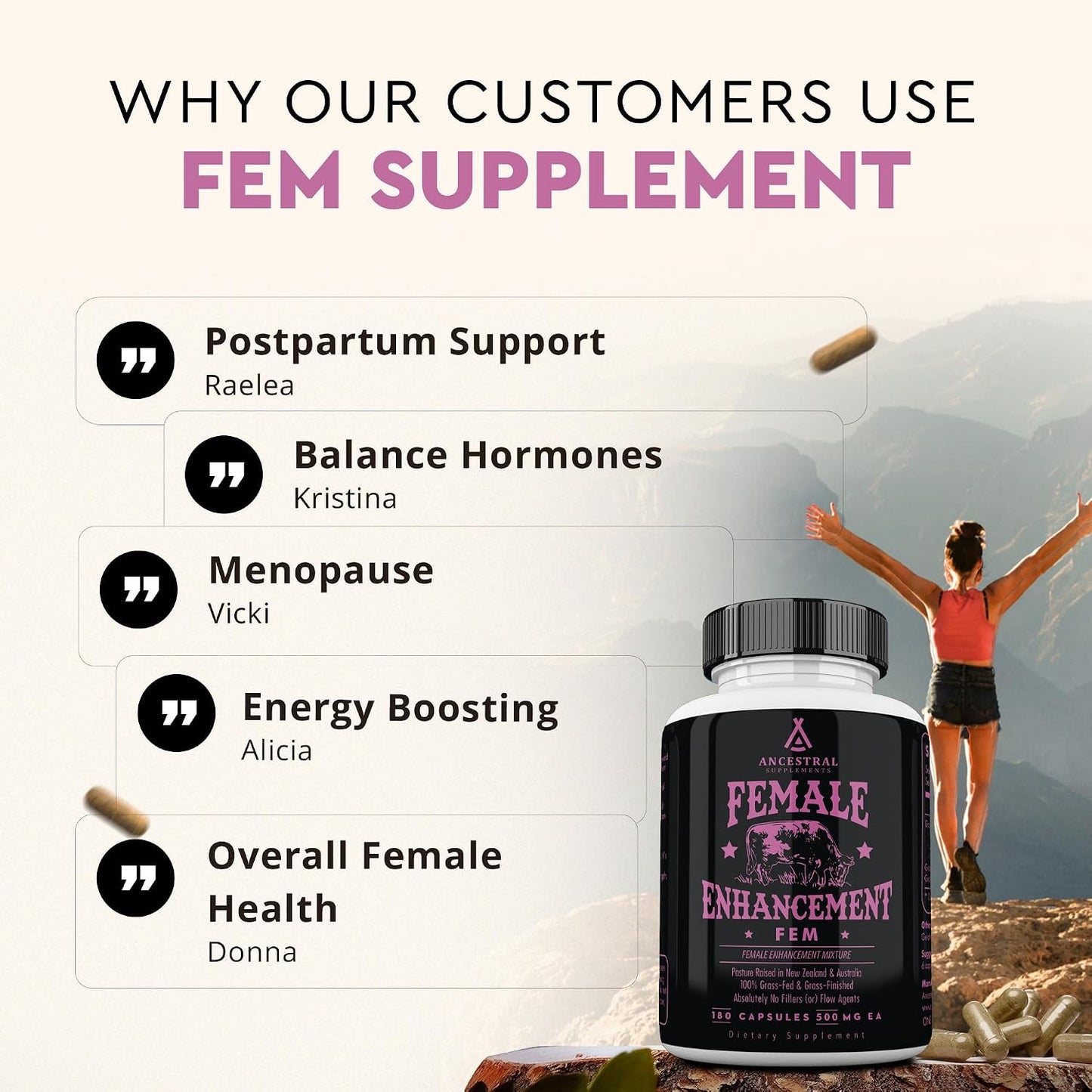 Ancestral Supplements FEM & Colostrum Bundle for Women – Supports Hormone Balance, Energy, Skin, Immunity & Digestion – Grass Fed, Pasture Raised Female Organ Blend with Bioactive Colostrum
