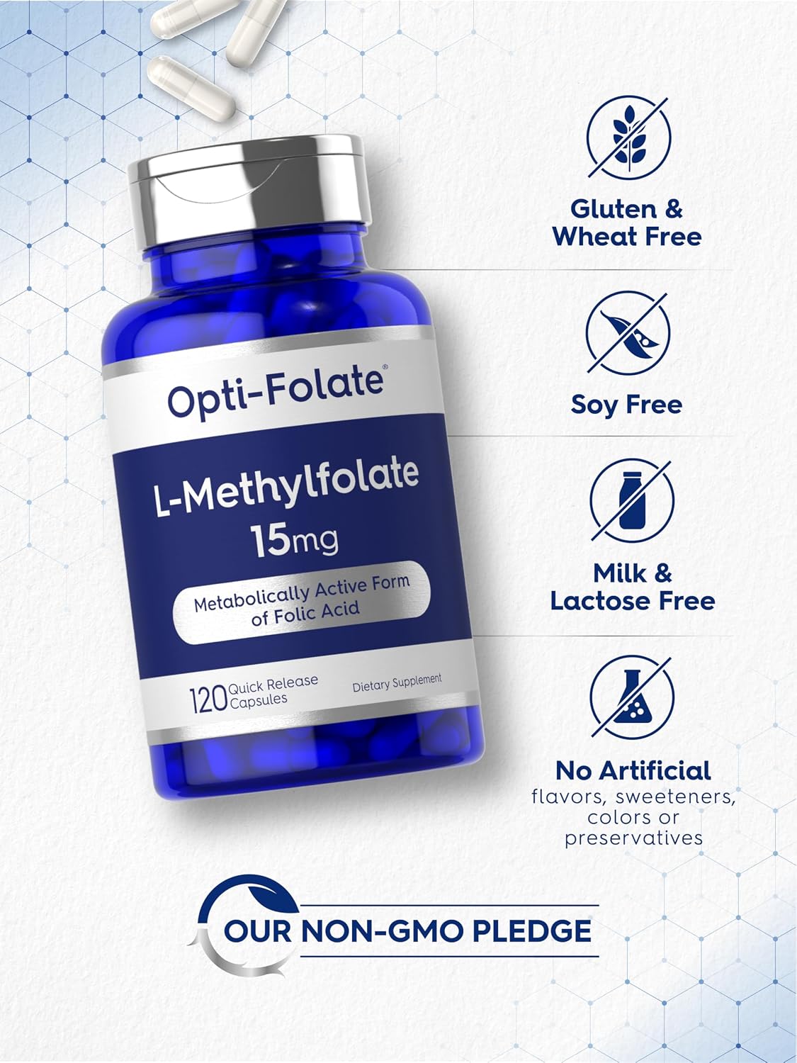 Carlyle L Methylfolate 15mg | 120 Capsules | Value Size | Max Potency | Optimized and Activated | Non-GMO, Gluten Free Supplement | Methyl Folate, 5-MTHF | by Opti-Folate