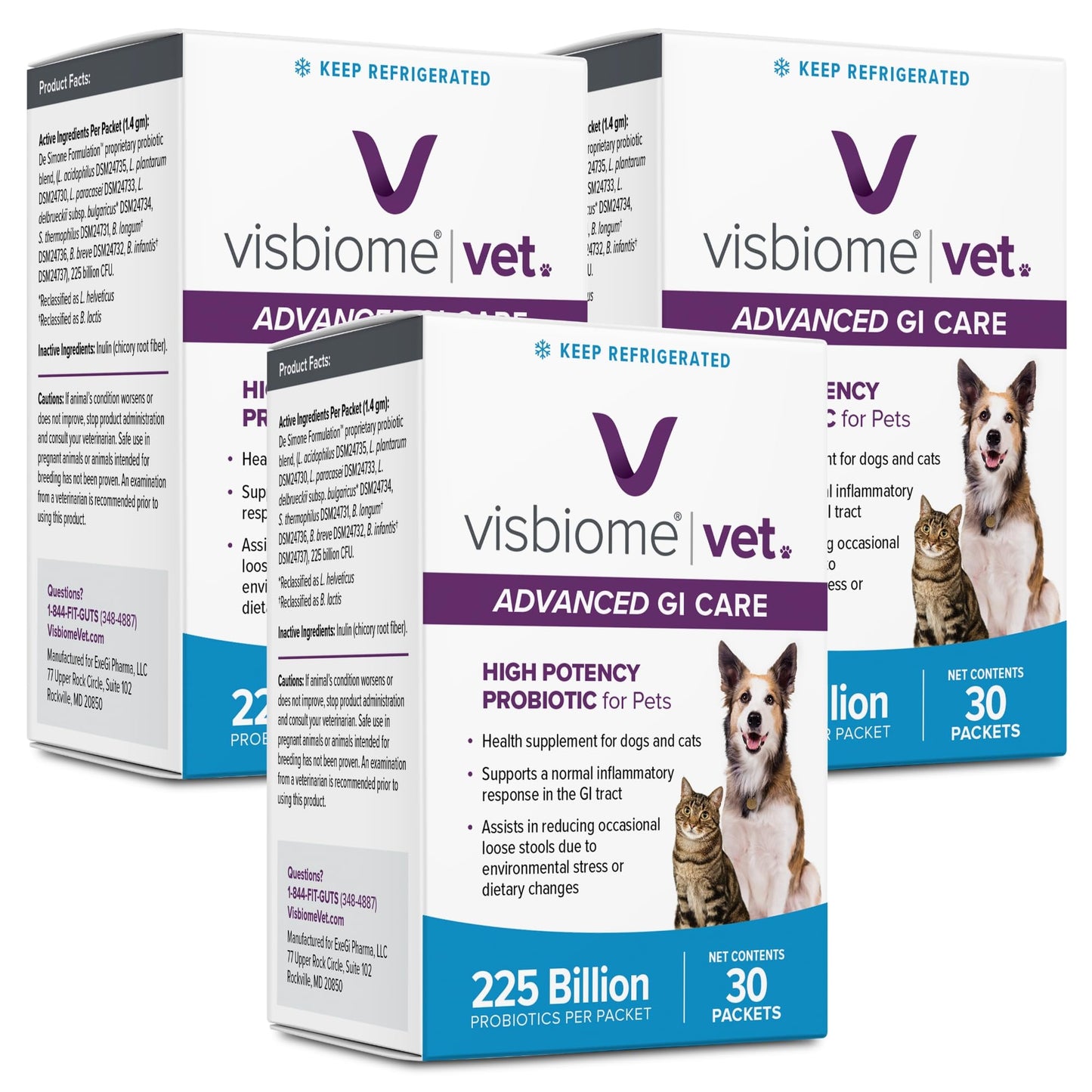 Visbiome® Vet Advanced GI Care Probiotic for Dogs & Cats, 225B CFU, 30 ct | Veterinarian Recommended, De Simone Formulation®, Multi-Strain, Refrigerated Probiotics, Weight-Based Dosing, Made in USA