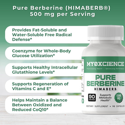 MYOXCIENCE Pure Berberine Himaberb | 500 mg of Berberine HCl per Serving | 90 Servings
