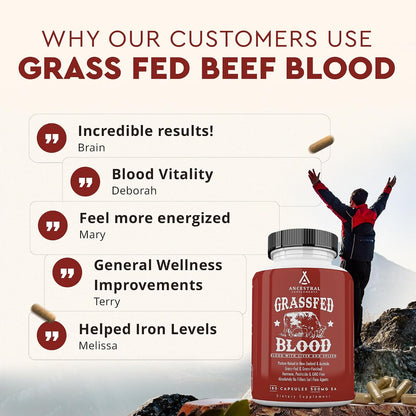 Ancestral Supplements Blood Health Supplement, Organ Formula, 500mg, 180 Ct | Beef blood, spleen and liver supplement supports red and white blood cell formation, immune health and heart health together.