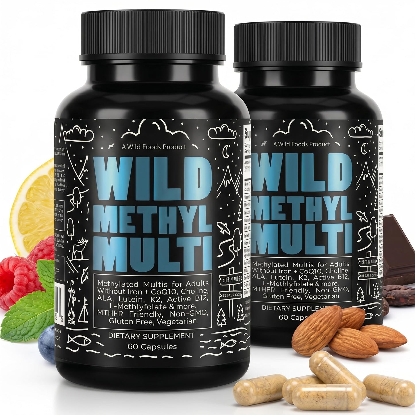 Wild Methylated Multivitamin for Women & Men | Daily Multi Vitamin | MTHFR Supplement Without Iron | Methylated B12, Folate, Vitamin C, A, K2, D, E, Choline, Biotin, ALA, CoQ10 & More (60 Capsules)