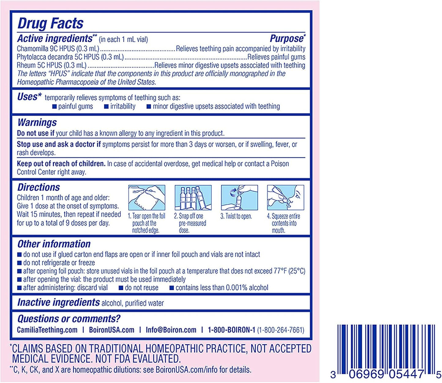 Boiron Camilia Drops 40 Count (Pack of 2) Relief of Painful or Swollen Gums and Irritability in Babies - for Daytime and Nighttime - Liquid Drop for Baby
