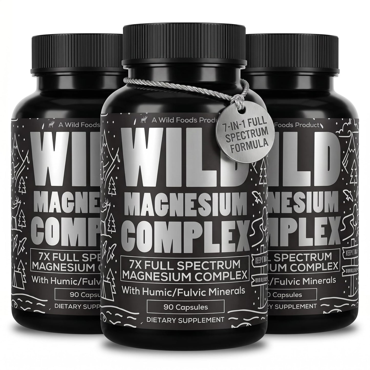Wild Foods Magnesium Complex Supplement with 7X Forms, 90 Capsules | High Absorption, Full Spectrum, Easy Digestion | 500mg Glycinate, Bisglycinate, Malate, Orotate, Citrate, Taurate