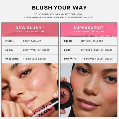 Saie Blush & Brush Duo - SuperSuede Baked Blush in Amore (.01 oz) & Powder Blush Brush - Talc-Free, Moisturizing Blush with Vegan, Fluffy Brush for Seamless Application SaieBuy Supplements Australia