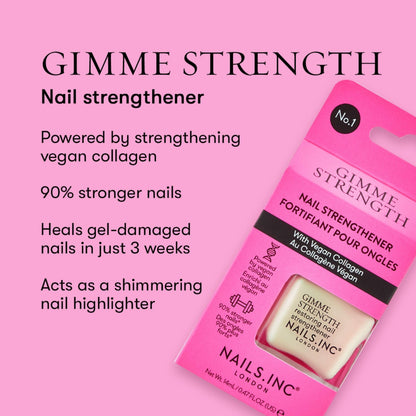 Nails Inc Gimme Strength Nail Treatment, Restoring Strengthener, Vegan Collagen, Shimmering Nail Highlighter, Durable & Strong Nails
