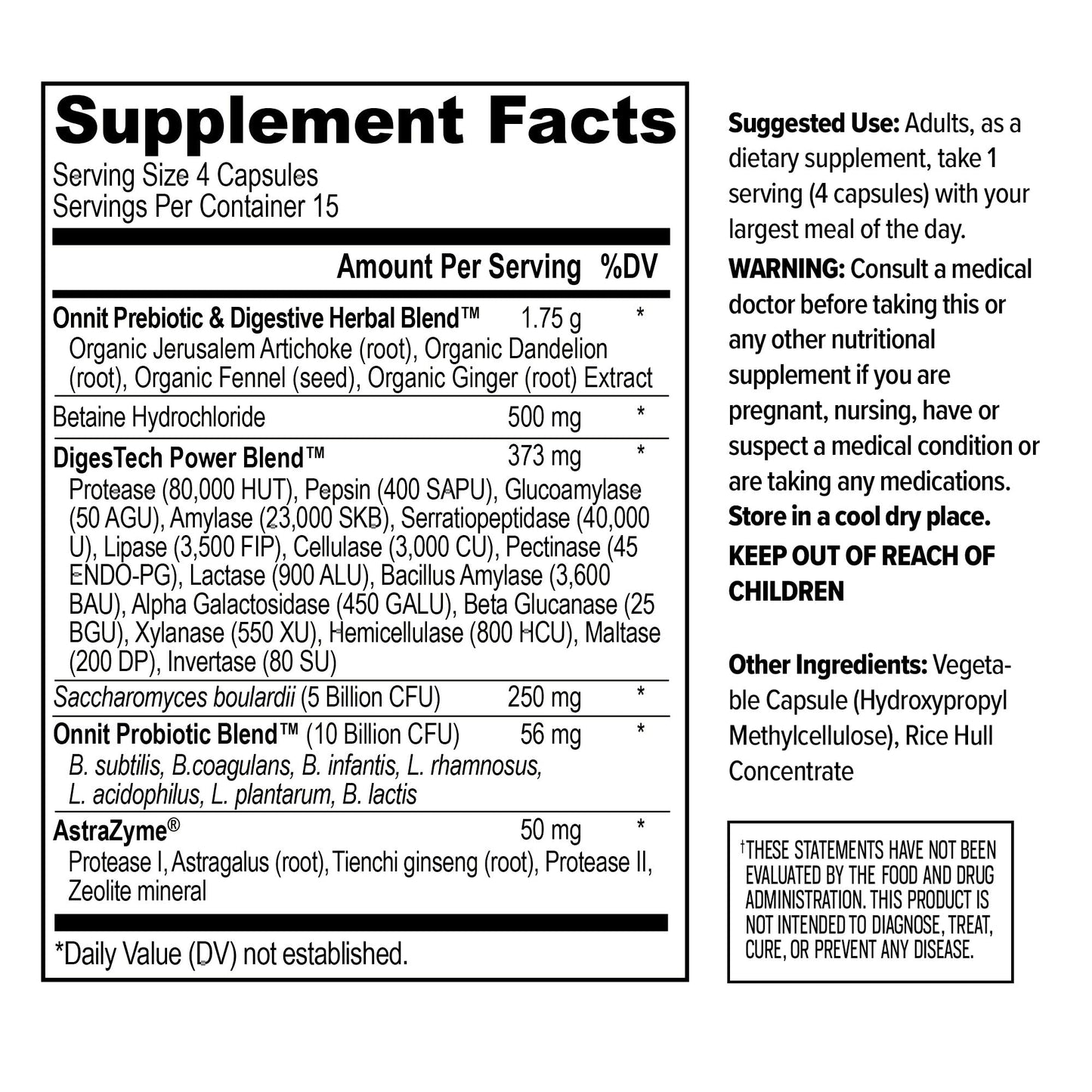ONNIT Total Gut Health Daily Digestive Support, IGEN™ Non-GMO Tested Digestion Supplement for Women and Men with 7 Strains of Probiotics,
