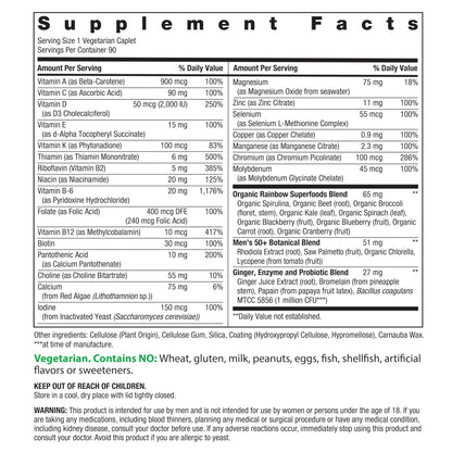 Rainbow Light Mens Multivitamin One + for 50 Plus | 150 Caplets | Supports Muscle Health | with Vitamins C, D, and Zinc | Real Food Nutrients, Digestive Enzymes & Probiotics
