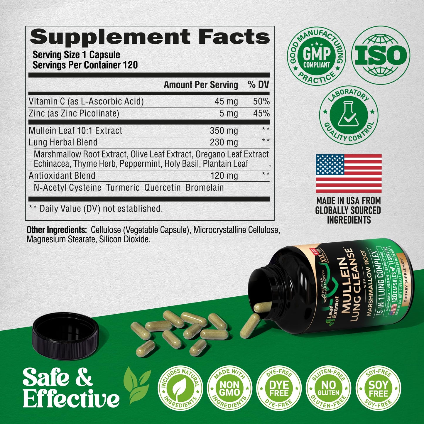 Mullein Lung Detox - Mullein Leaf Extract - Marshmallow Root | Echinacea | Oregano | Quercetin | NAC - 15-in-1 Lung Support & Cleanse for Smokers Supplement