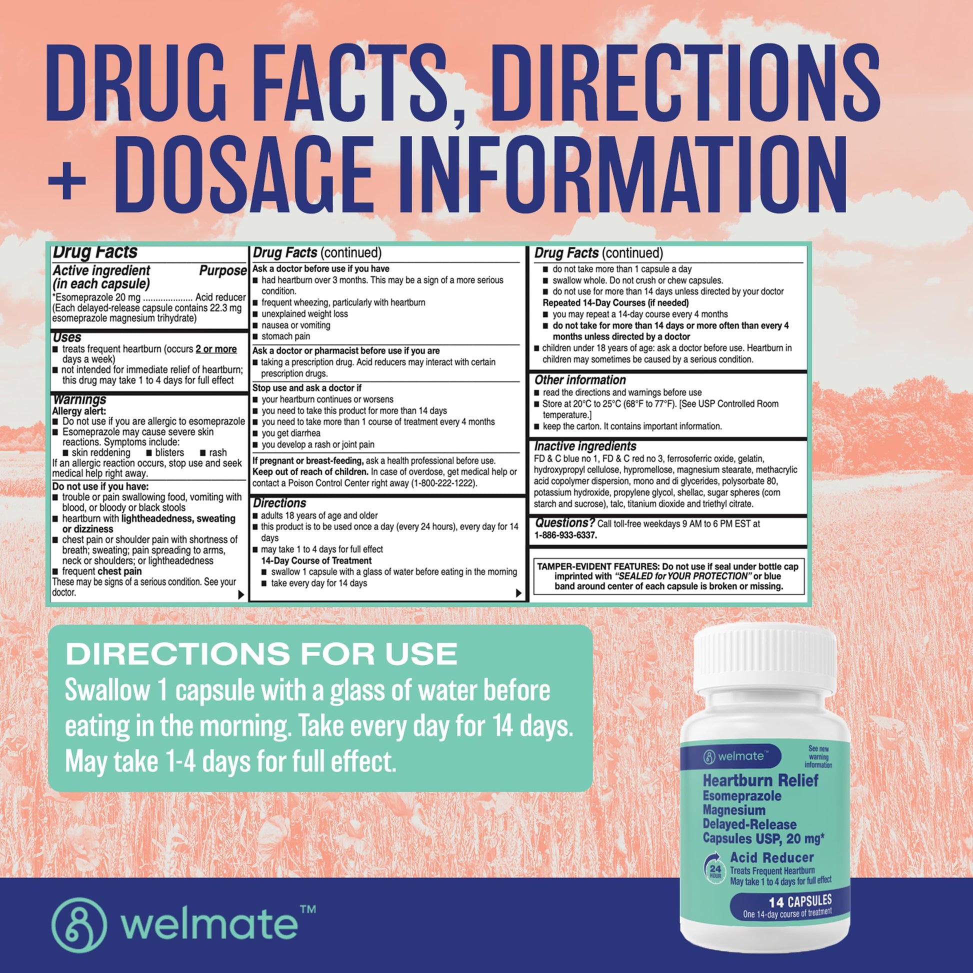 WELMATE Esomeprazole Magnesium 20mg Delayed Release Capsules, 84 Count (2-Pack) – Acid Reducer for Frequent Heartburn & Acid Reflux Relief, 24HR Protection, Digestion Support WELMATE buy supplements Au